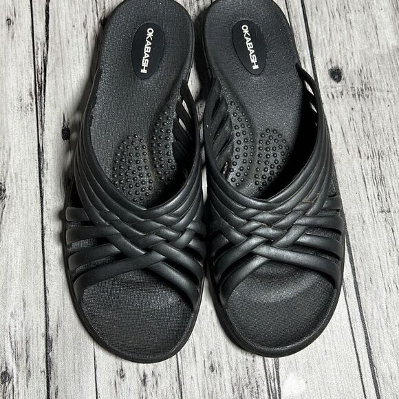Okabashi Women's Made in America Slip On Slide Venice Black Sandal Size 6.5-7.5 - Picture 1 of 5